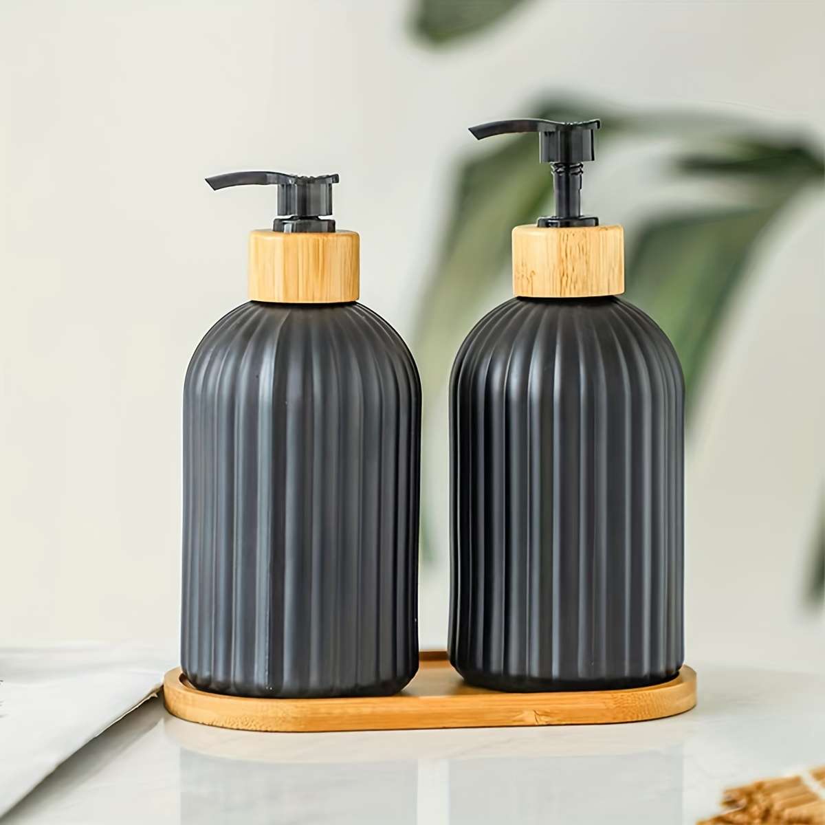 2pcs Plastic Soap Dispenser For Bathroom Bamboo Pump   17oz2 Kitchen Soap Dispenser Set Dis