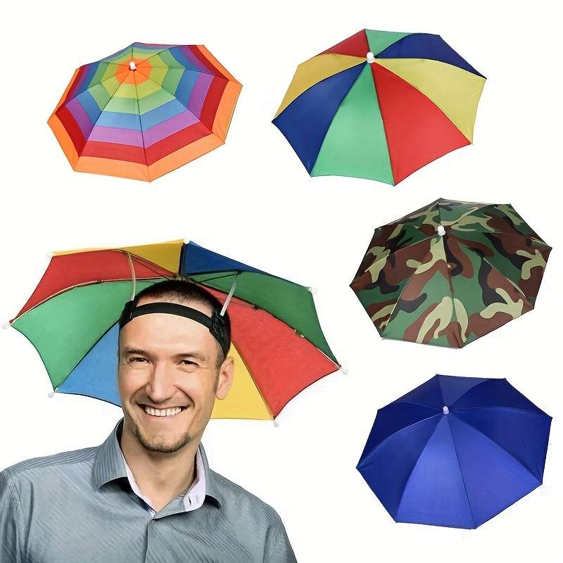 Multicolored Umbrella Hat With Hands-Free Design High Quality Sun Rain Protection