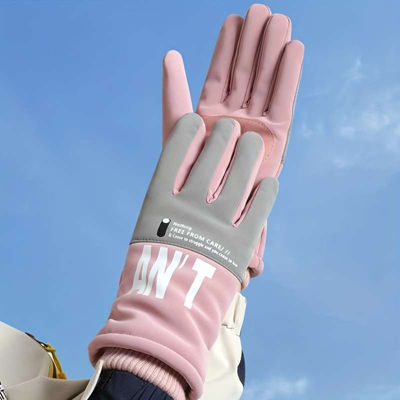 1 Pair Grey Pink Warm Gloves