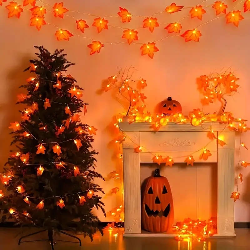 1 Pack Of 20 Led Red Maple Leaf String Lights 3M