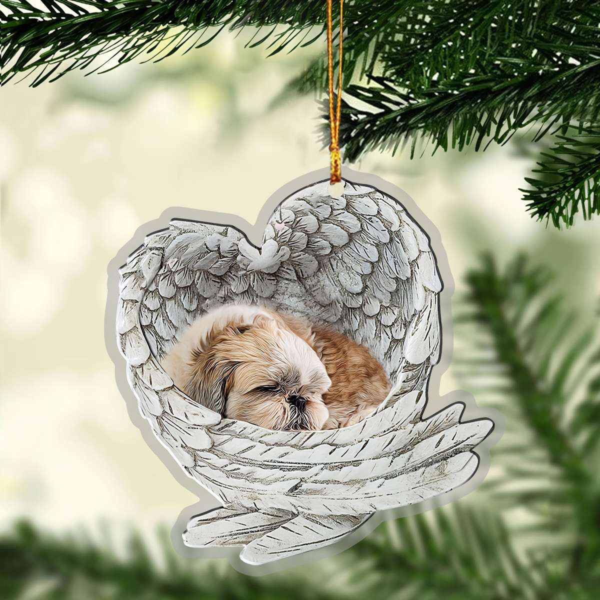 1pc 2D Flat   Acrylic Shih Tzu Shitzu Sleeping Angel Wing Animal Pet Dog Farmhouse Car Ornament