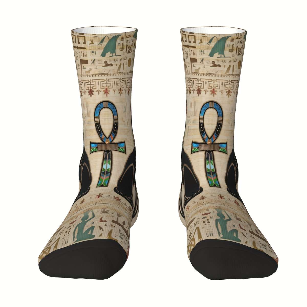 1 Pair One Size Cats And Ankh Cross Socks