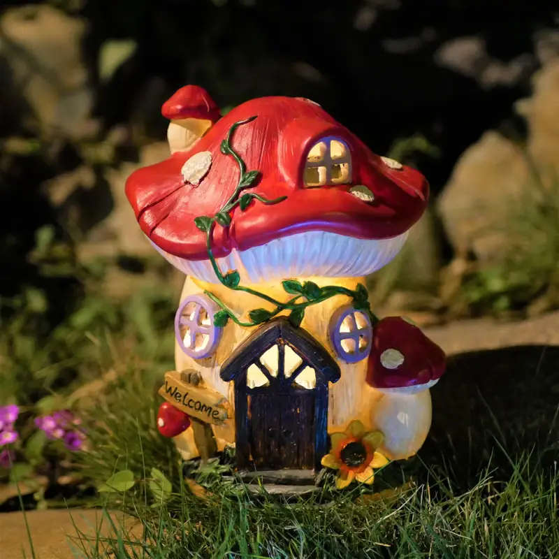 Charming Red Vine Mushroom House Solar Light
