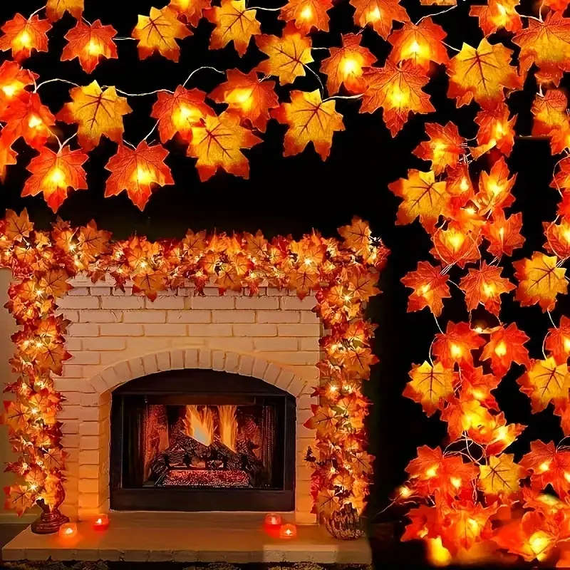 1 Pack Of 20 Led Red Maple Leaf String Lights 3M