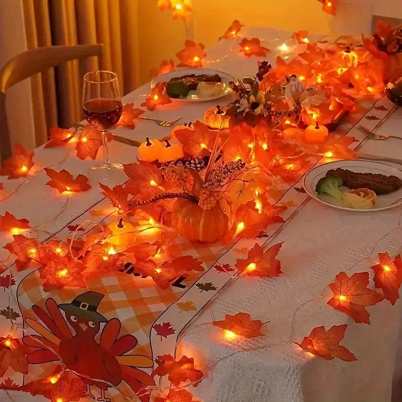 1 Pack Of 20 Led Red Maple Leaf String Lights 3M