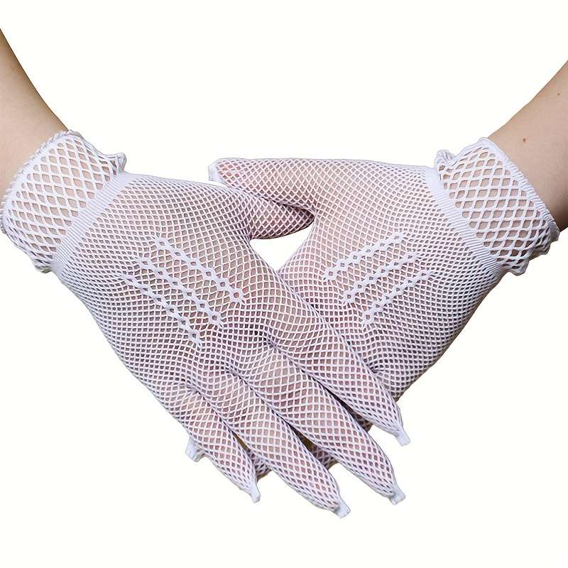 1 Pair Red Lace Mesh Gloves