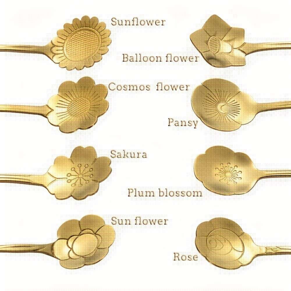 8pcs Flower Spoon Set Stainless Steel Tea Spoon Stirring Spoon Coffee Spoon Mixing Spoon Sugar