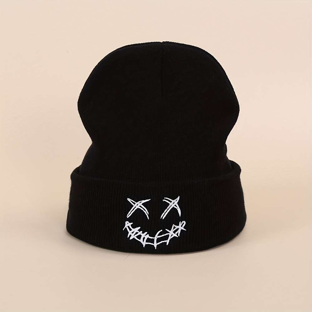 Acrylic Knit Beanie with Embroidered joyful Design Casual Warm Ski Hat