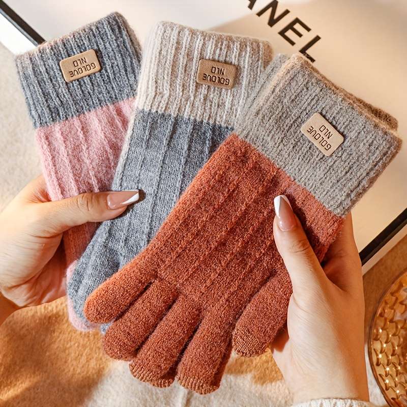 1 Pair Brown Warm Gloves
