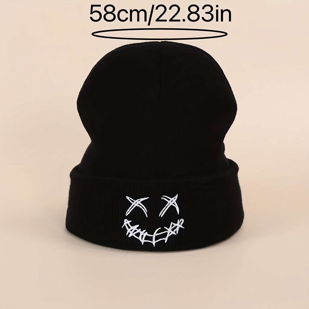 Acrylic Knit Beanie with Embroidered joyful Design Casual Warm Ski Hat