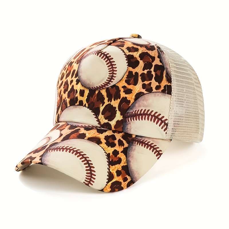 Stylish Bull Head Floral Print Baseball Cap with Ponytail Hole Breathable Mesh Back Adjust