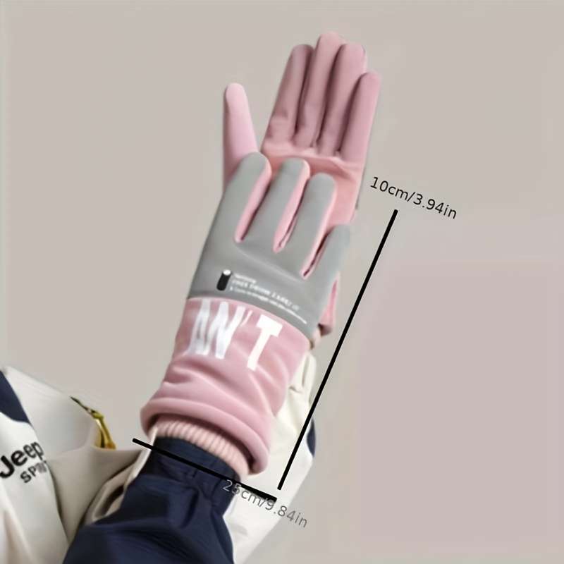 1 Pair Grey Pink Warm Gloves