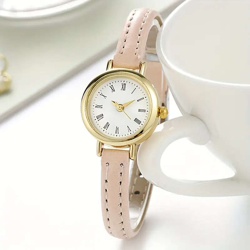 Retro Rome Fashion Analog PU Leather Wrist Watch - Beige