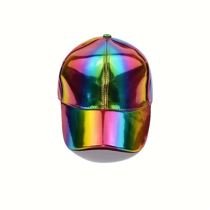 Vibrant Faux Leather Baseball Cap Lightweight Adjustable Hand Washable Colorful Gradient D