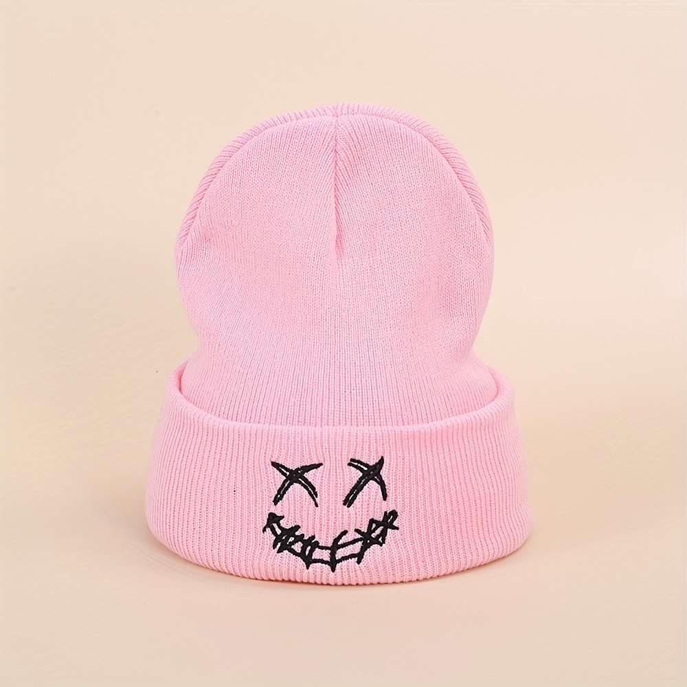 Acrylic Knit Beanie with Embroidered joyful Design Casual Warm Ski Hat