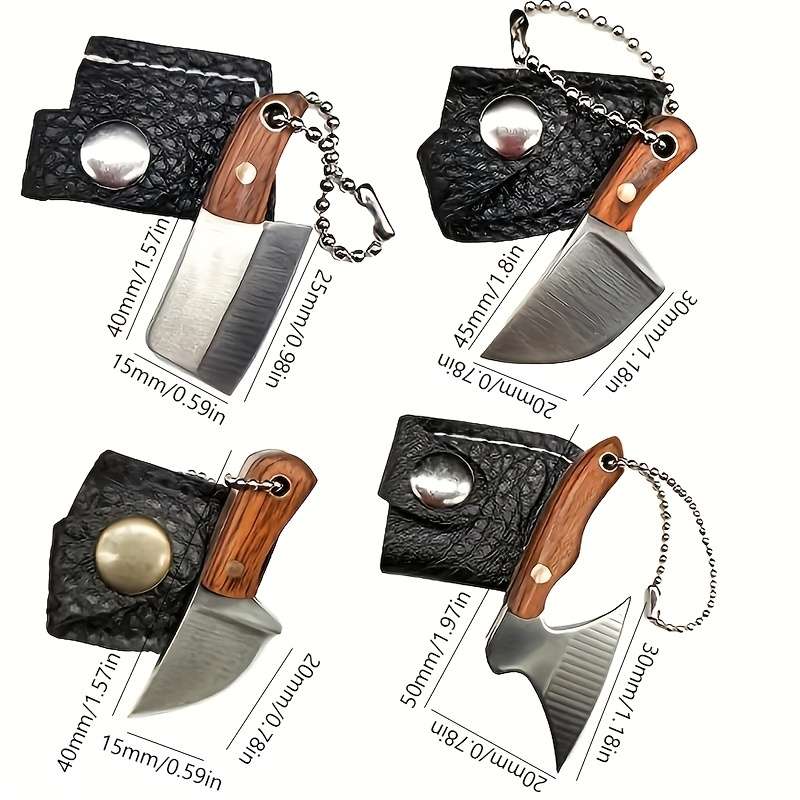 4pcs Set Mini Axe-Shaped Knives with Covers Stainless Steel Portable EDC Utility Kni