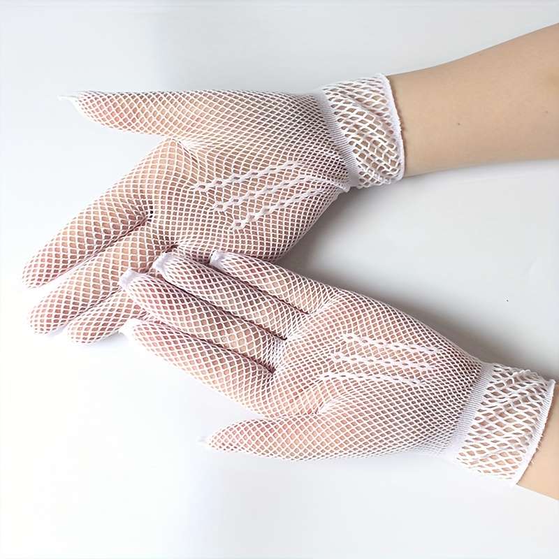 1 Pair Red Lace Mesh Gloves