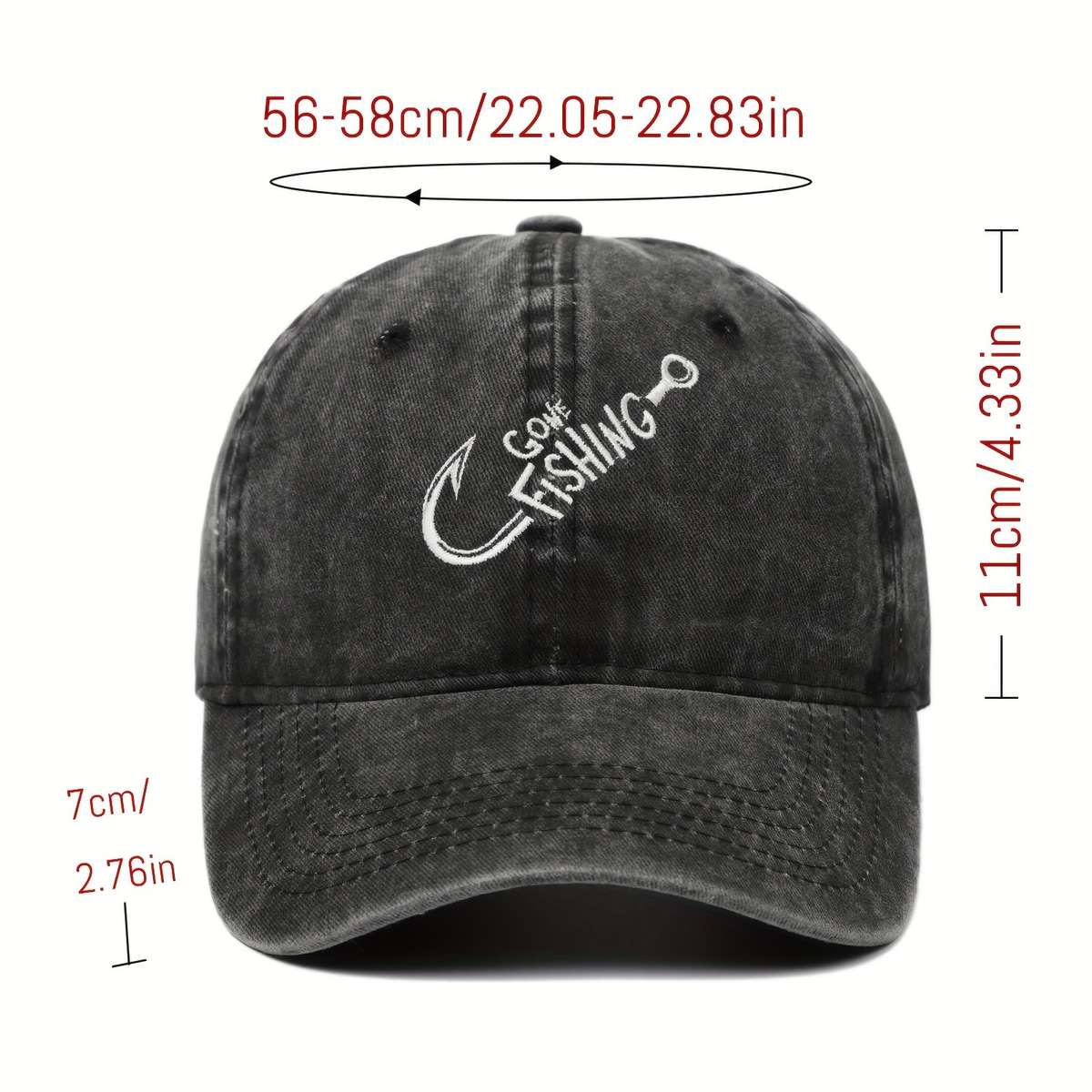 Gone Fishing Slogan Embroidered Baseball Cap Versatile Washed Dad Hat Outdoor Adjustable Sunsha