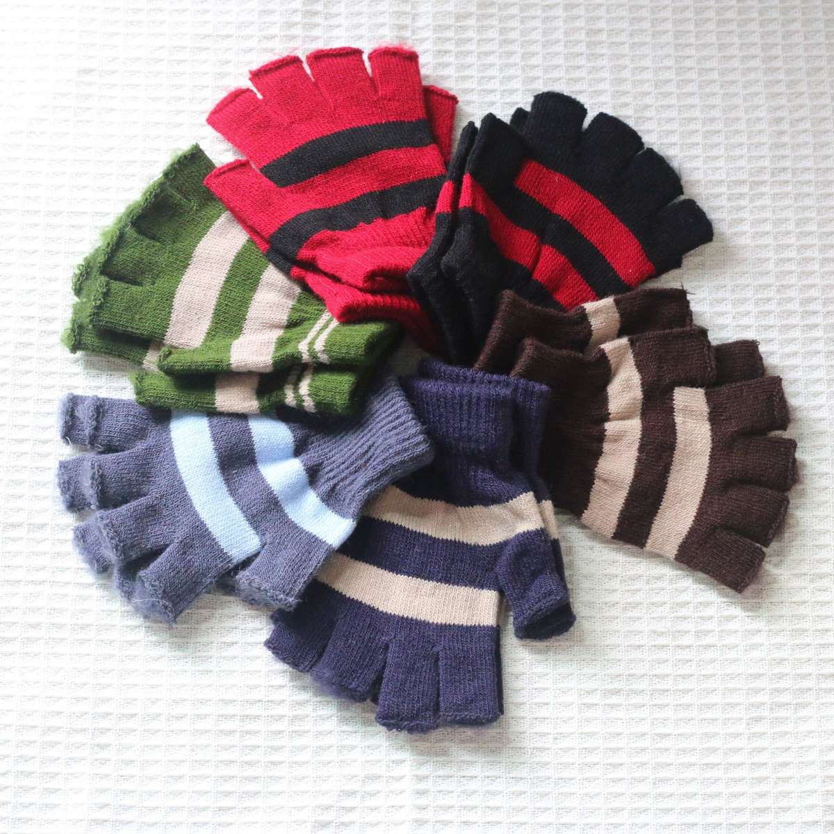 1 Pair Army Green Plus Beige Plus Velvet Warm Gloves