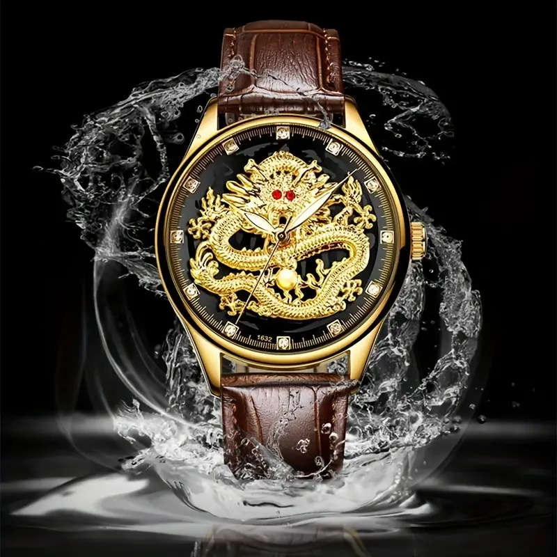 ORUSS Mens Retro-Style Chinese Dragon Quartz Watch