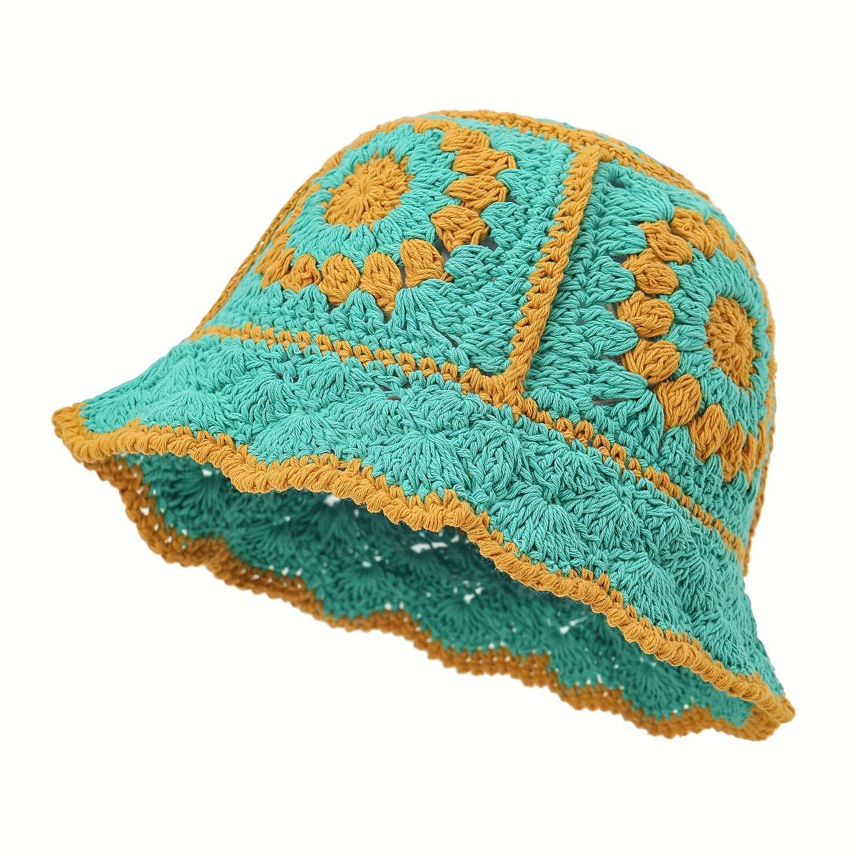 1pc Women's Chic Crochet Bucket Hat Warm Lightweight Breathable with Vintage Flower Design
