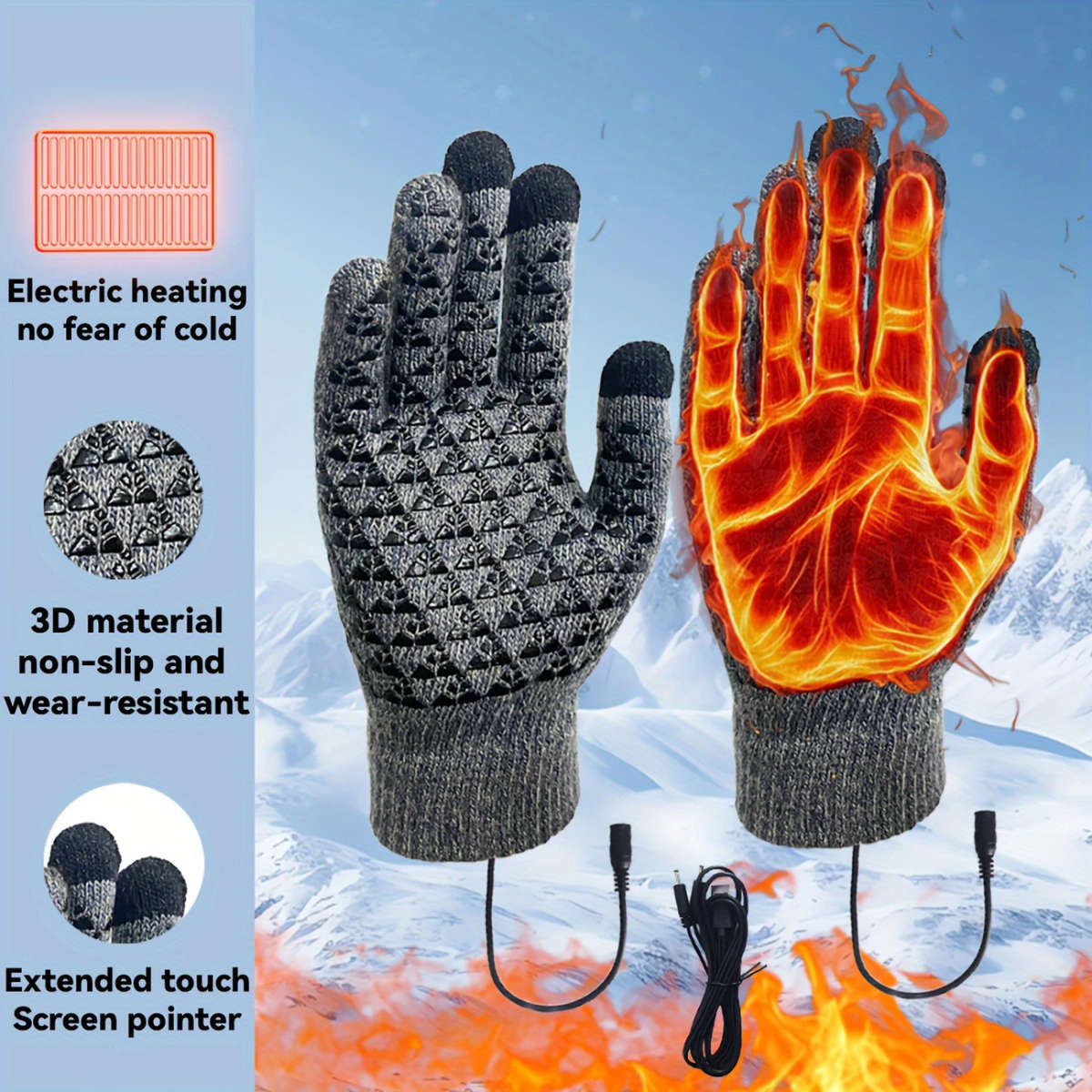 1Pair Of Usb Electric Heating Warm Gloves Heated Gloves With 3D Material For Anti Wear And Wear Resi