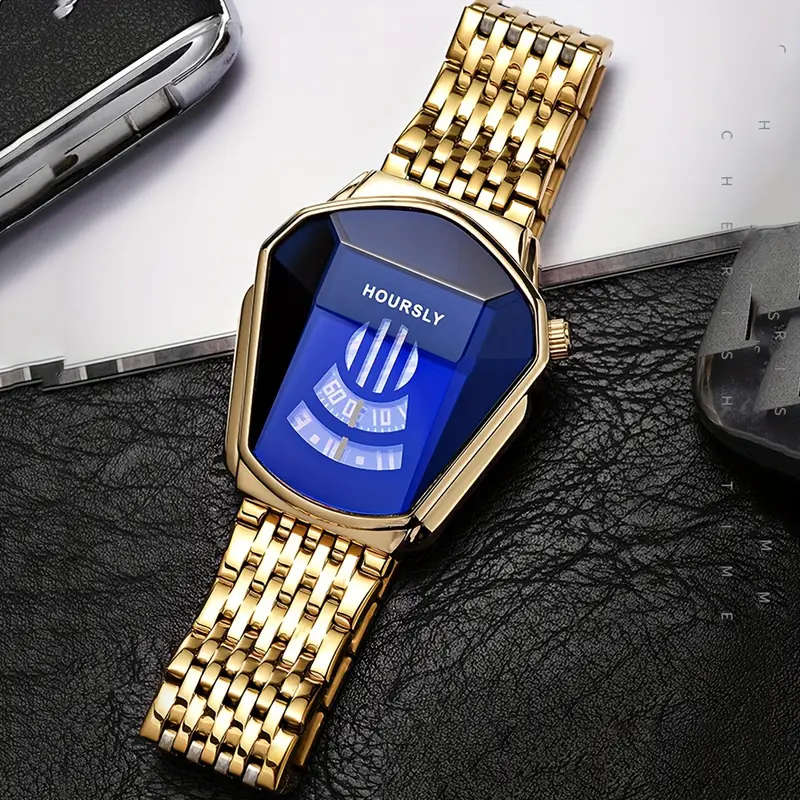 Simple Gold Snake Head Quartz Watch Gold Blue