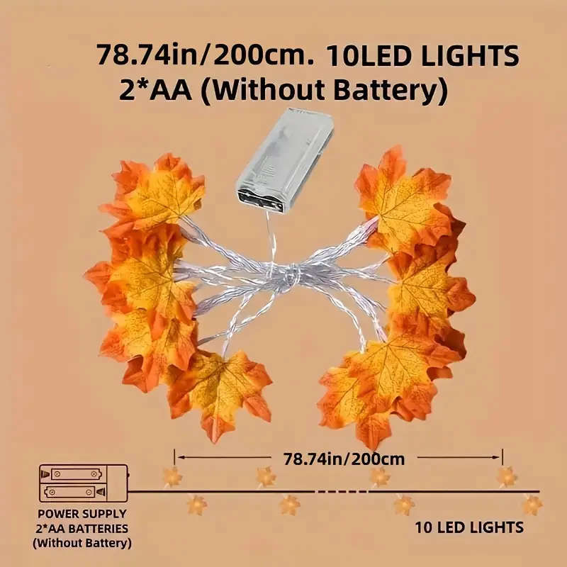 1 Pack Of 10 Led Red Maple Leaf String Lights 2M