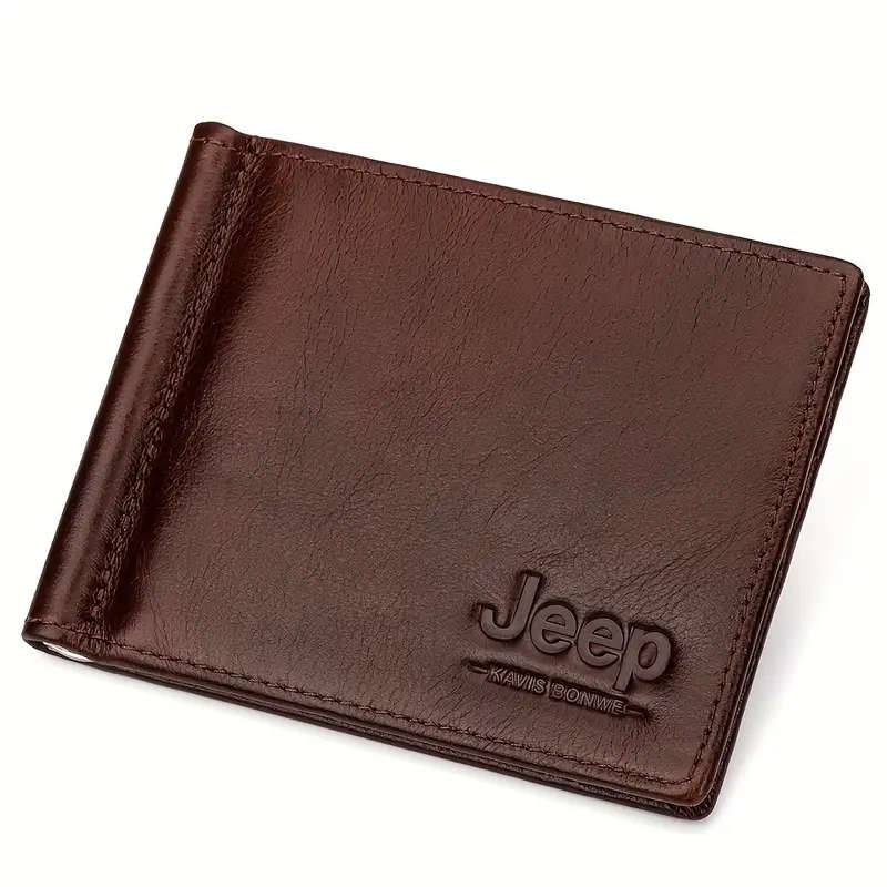 JEEP Men's Slim Genuine Leather Wallet, Ultra-Thin Money Clip