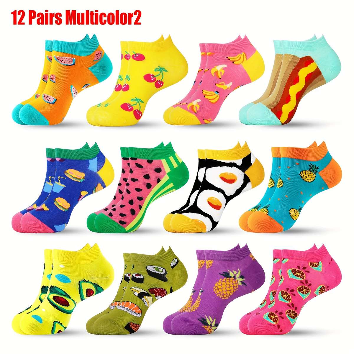 12 Pairs Multicolor2 Sock Us 5 8 Uk 4 7 Eu 35 38