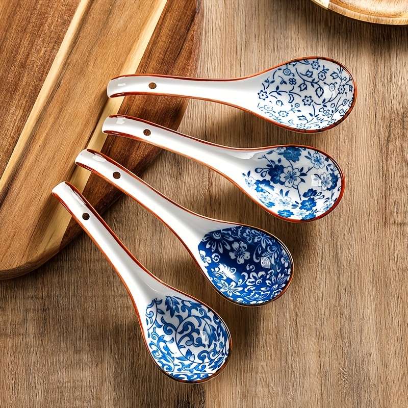 4pcs Ceramic Soup Spoon Japanese Home Use Creative Cute Ramen Noodle Spoon Soup Serving Spoon D