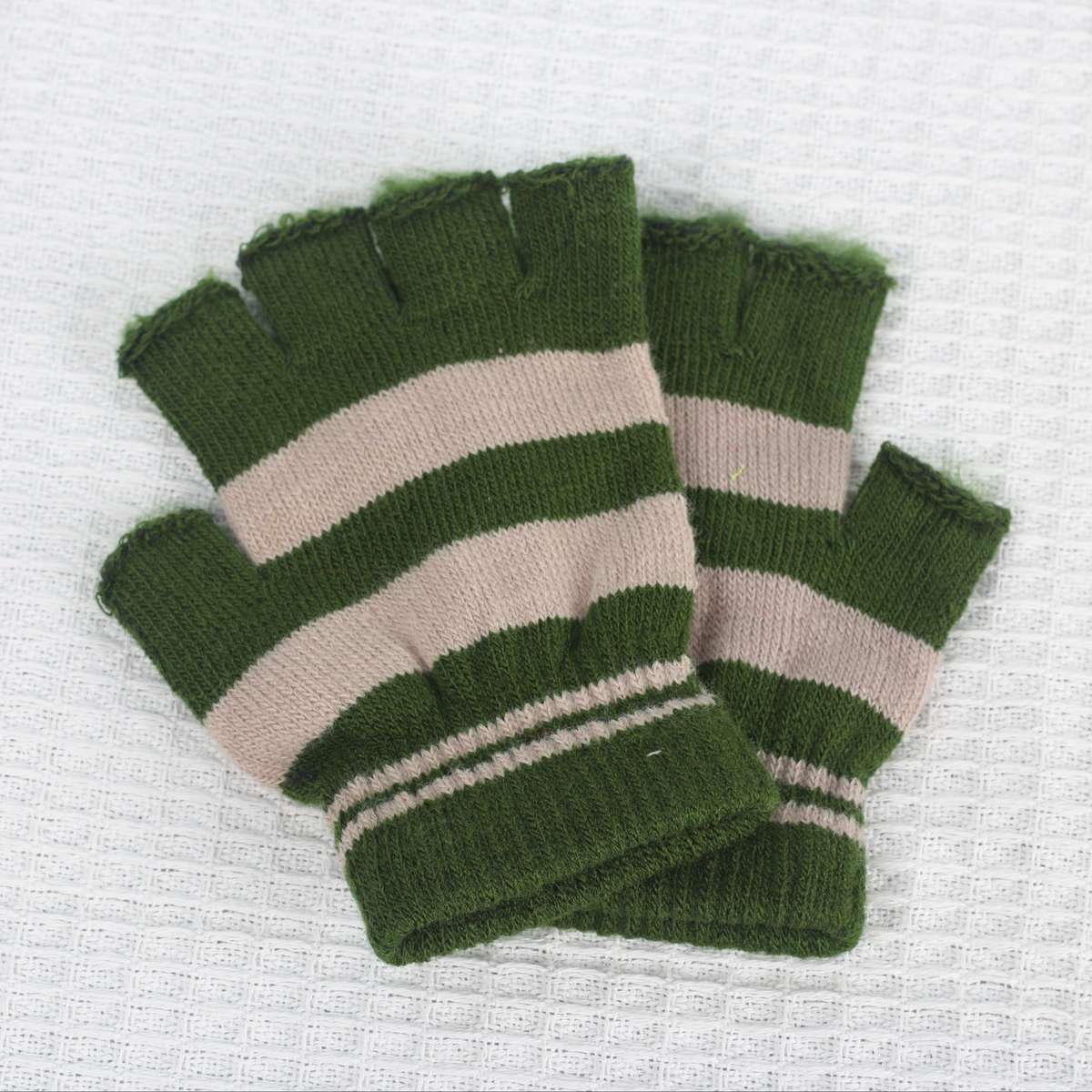 1 Pair Army Green Plus Beige Plus Velvet Warm Gloves