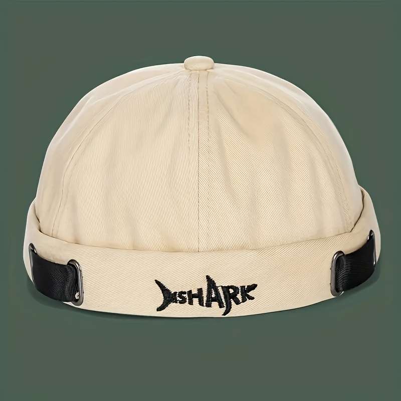 SHARK Embroidered Docker Cap Adjustable Washable Summer Hat in Black Beige Dark Blue with