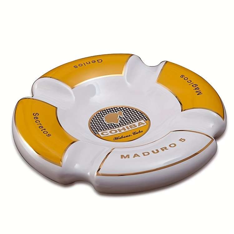 1pc Luxury Round Ceramic Cigar Ashtray with 4 Slots Elegant Holder for Smoking Accessories Perfe
