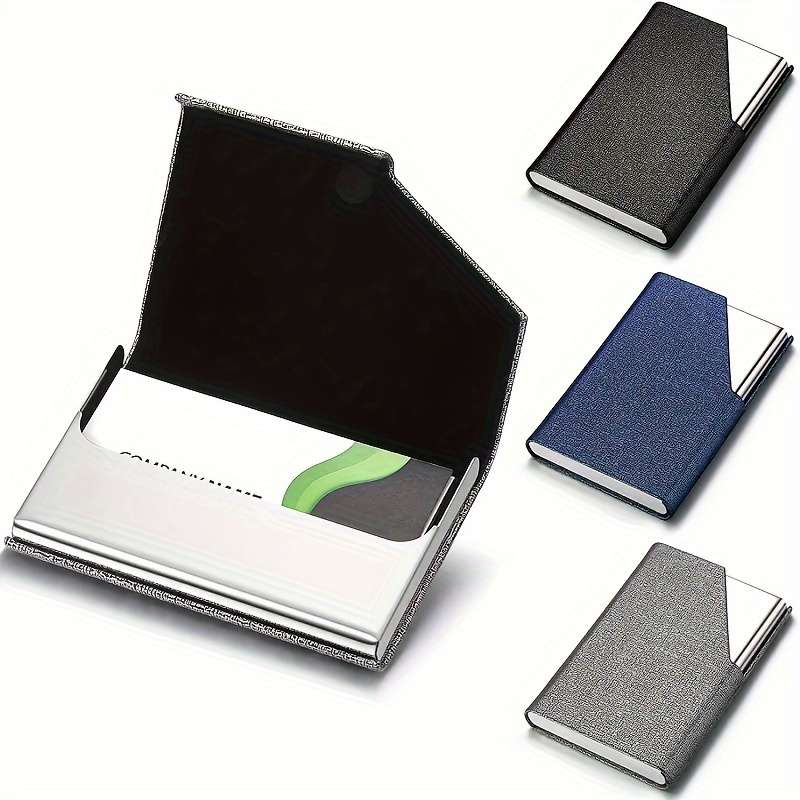 1pc Men's Business Card Holder Stainless Steel PU Leather Card Holder Slim Metal Pocket Card