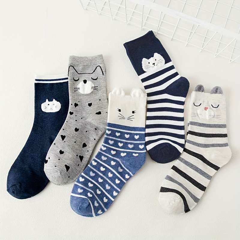 5 Pairs Cat Sock Us 5 8?? Uk 2.5 5??? Eu 35 38