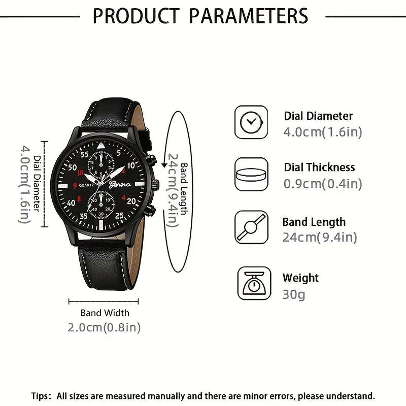 5PCS Set Fashion Men's Casual Black Leather Life Tree Hand Rope Quartz Watch Color sent randomly