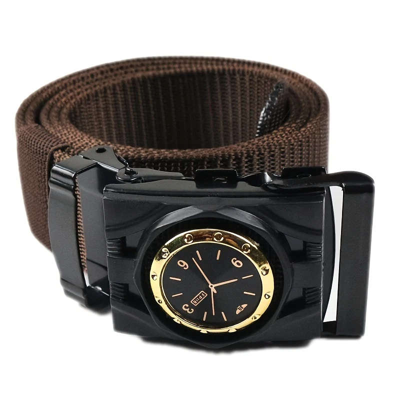1pc Men's Clock Press Nylon Canvas Belt Color sent randomly