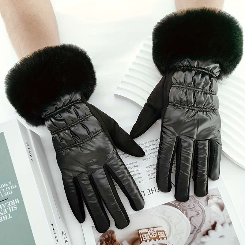 1 Pair Black Warm Gloves