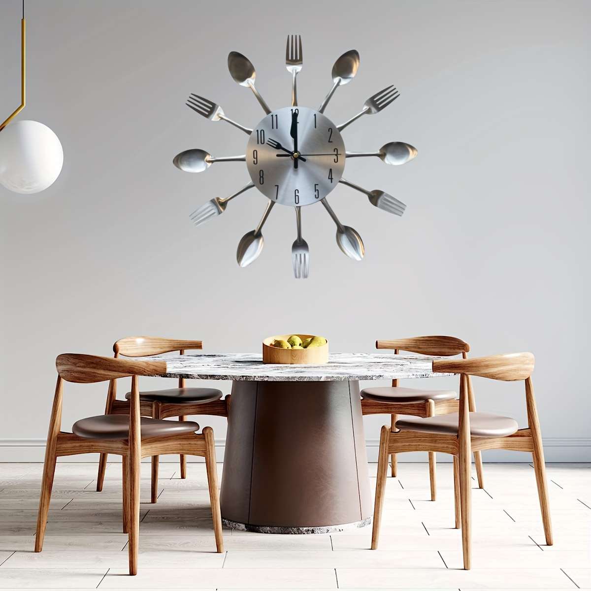 1pc Kitchen Hanging Clock Modern Creative Kitchen Tableware Hanging Clock with Fork and Spoon