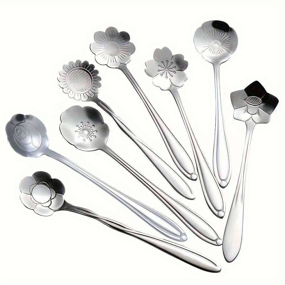 8pcs Flower Spoon Set Stainless Steel Tea Spoon Stirring Spoon Coffee Spoon Mixing Spoon Sugar