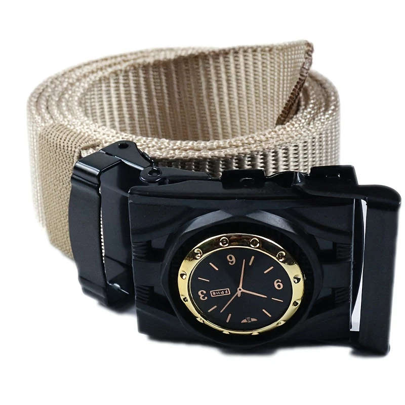 1pc Men's Clock Press Nylon Canvas Belt Color sent randomly