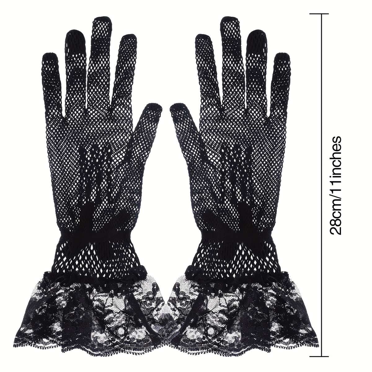 1 Pair Black Fishnet Lace Gloves