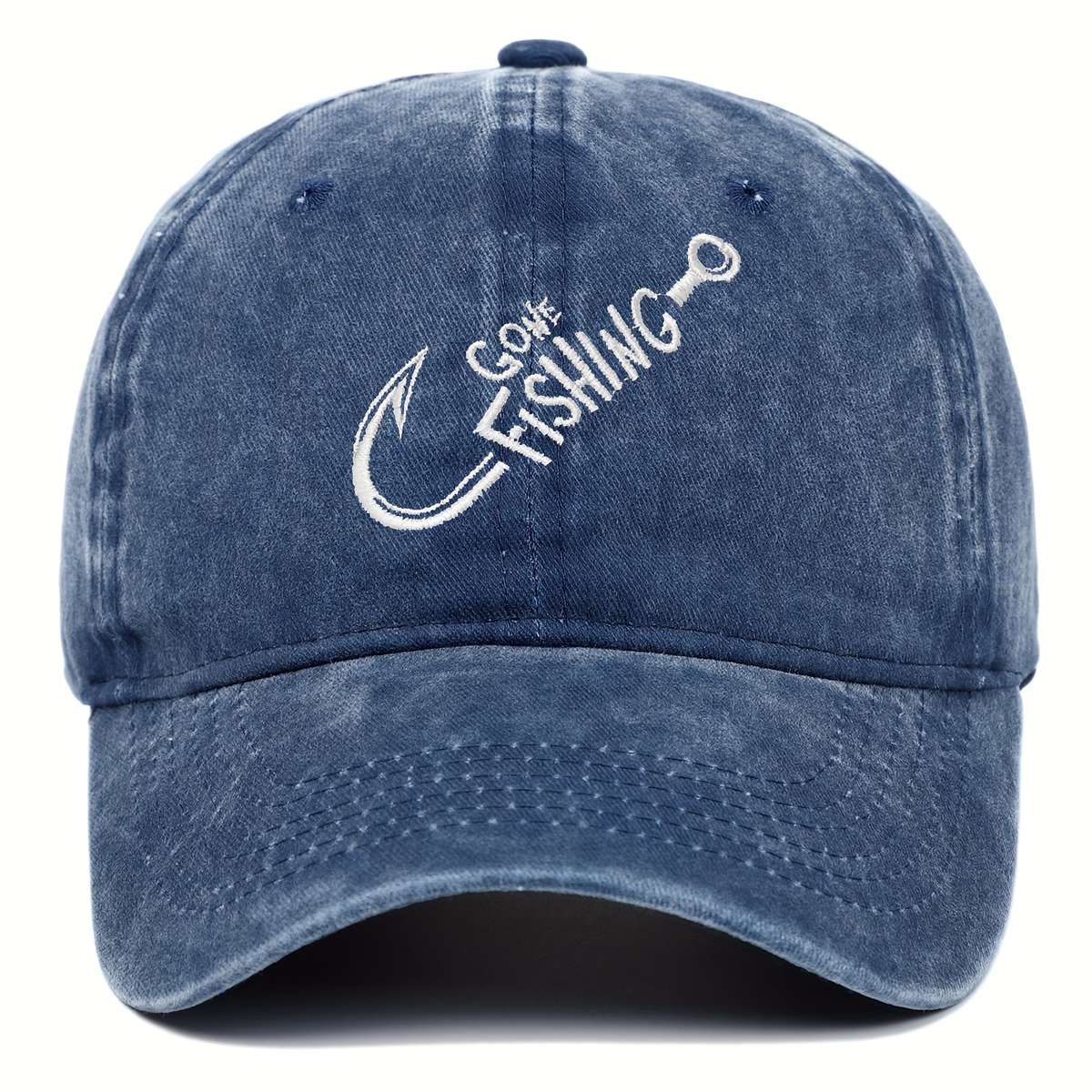 Gone Fishing Slogan Embroidered Baseball Cap Versatile Washed Dad Hat Outdoor Adjustable Sunsha