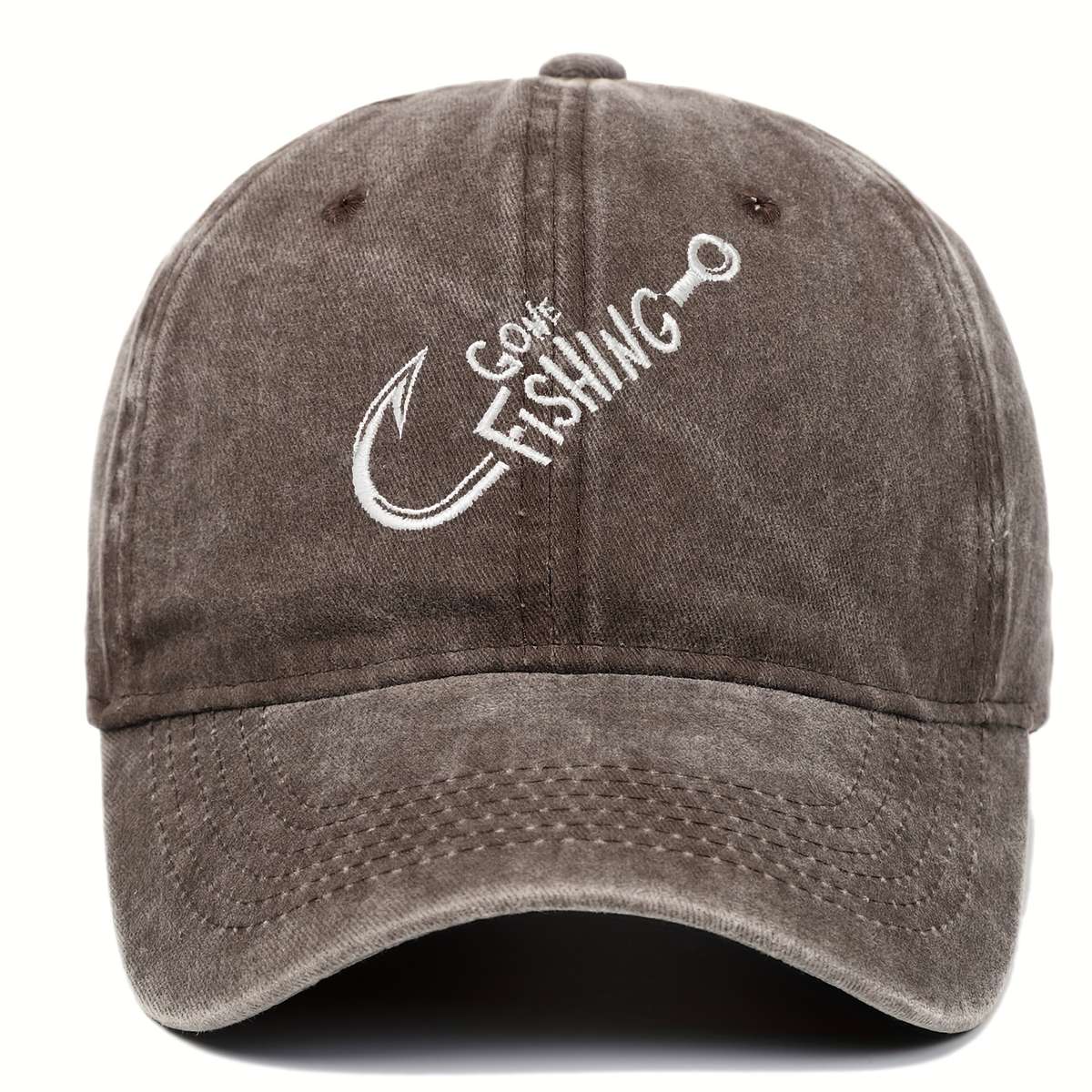 Gone Fishing Slogan Embroidered Baseball Cap Versatile Washed Dad Hat Outdoor Adjustable Sunsha