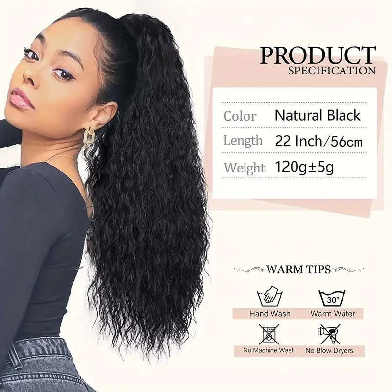Long Curly, Black Curly Ponytail Hair Extension, Synthetic Clips