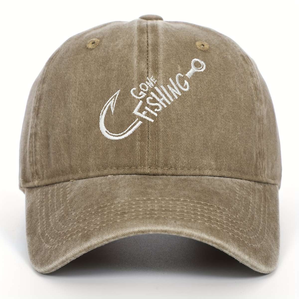 Gone Fishing Slogan Embroidered Baseball Cap Versatile Washed Dad Hat Outdoor Adjustable Sunsha