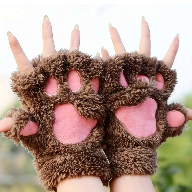 1 Pair Coffee Color Warm Gloves