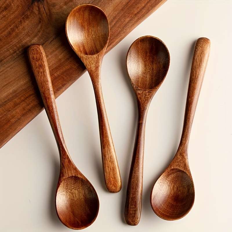 4pcs Soup Spoon Wooden Coffee Spoon Natural Milk Spoon Modern Stirring Spoon Reusable Soup