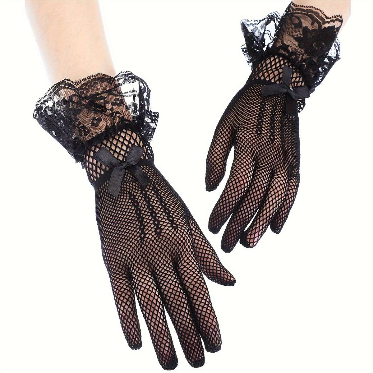 1 Pair Black Fishnet Lace Gloves